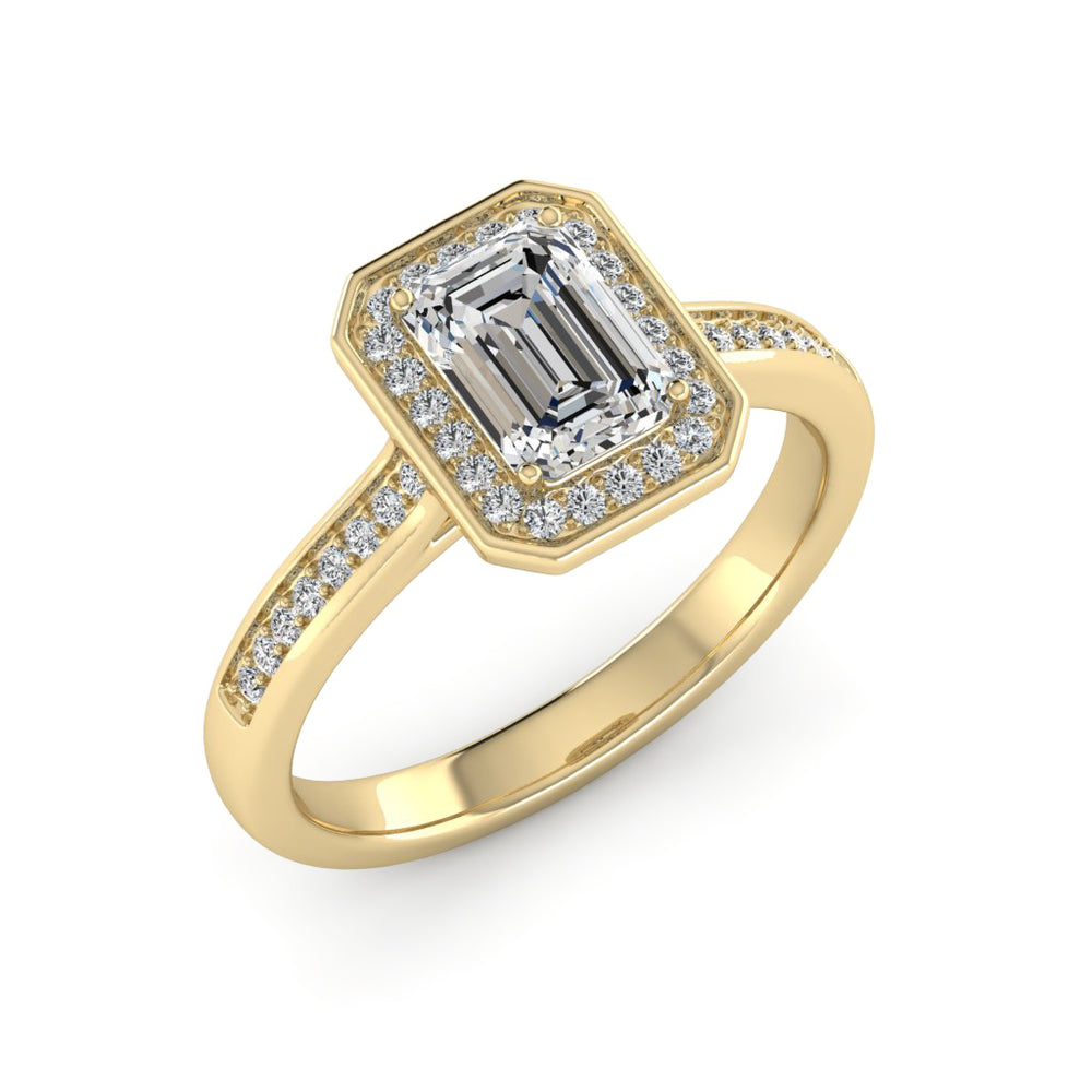 1.00 DEW Octagon White Moissanite Halo Ring in 14K Gold