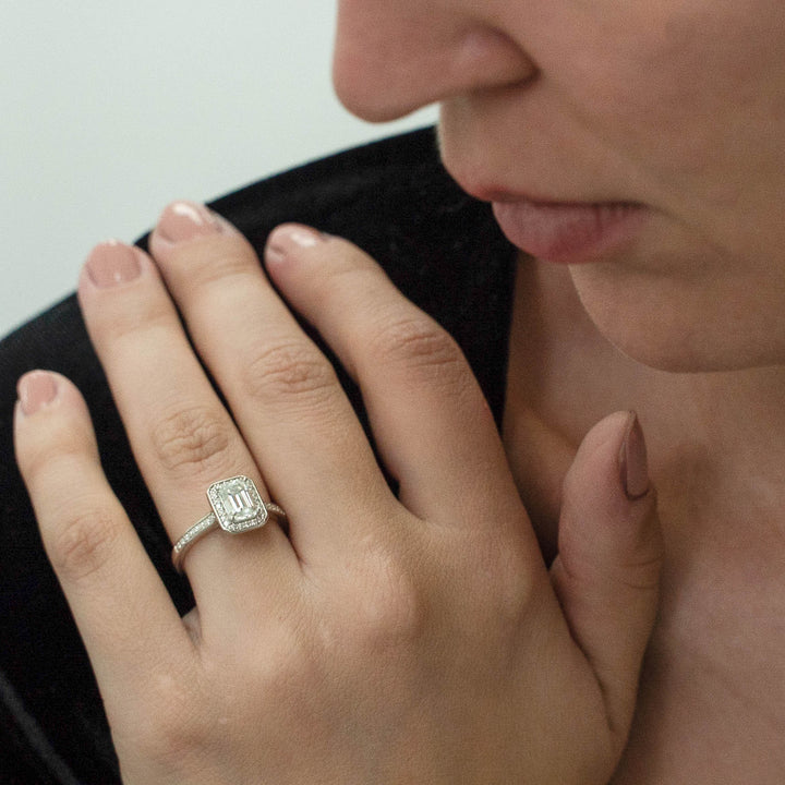 1.00 DEW Octagon White Moissanite Halo Ring in 14K Gold