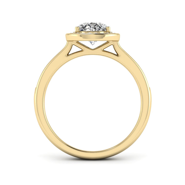 1.50 DEW Pear White Moissanite Halo Ring in 14K Gold