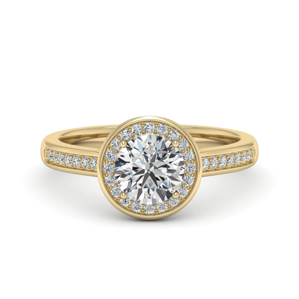 1.00 DEW Round White Moissanite Halo Ring in 14K Gold