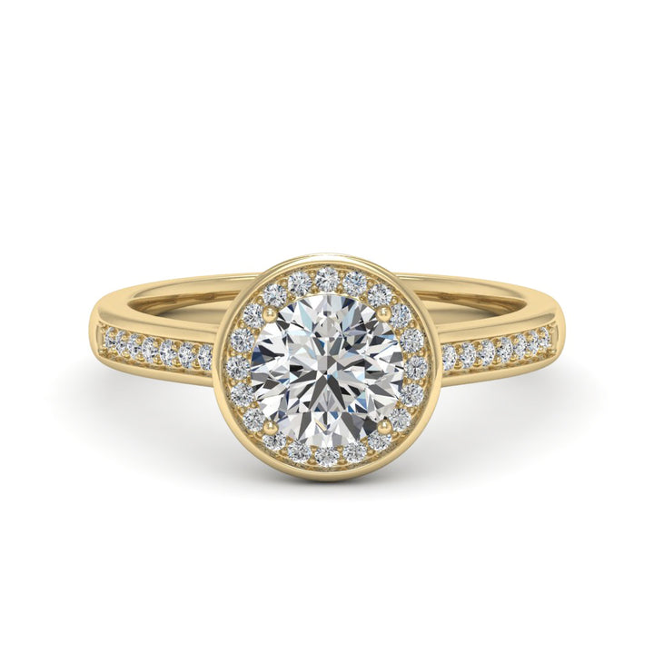 1.00 DEW Round White Moissanite Halo Ring in 14K Gold