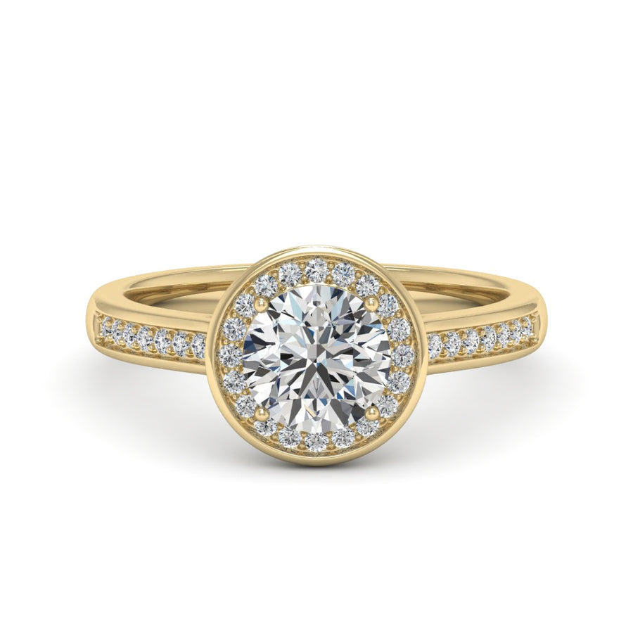 1.00 DEW Round White Moissanite Halo Ring in 14K Gold