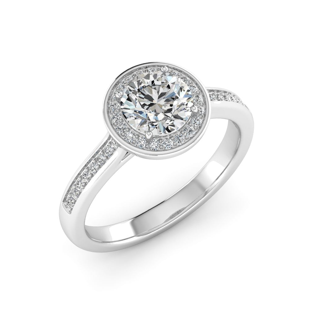 1.00 DEW Round White Moissanite Halo Ring in 14K Gold