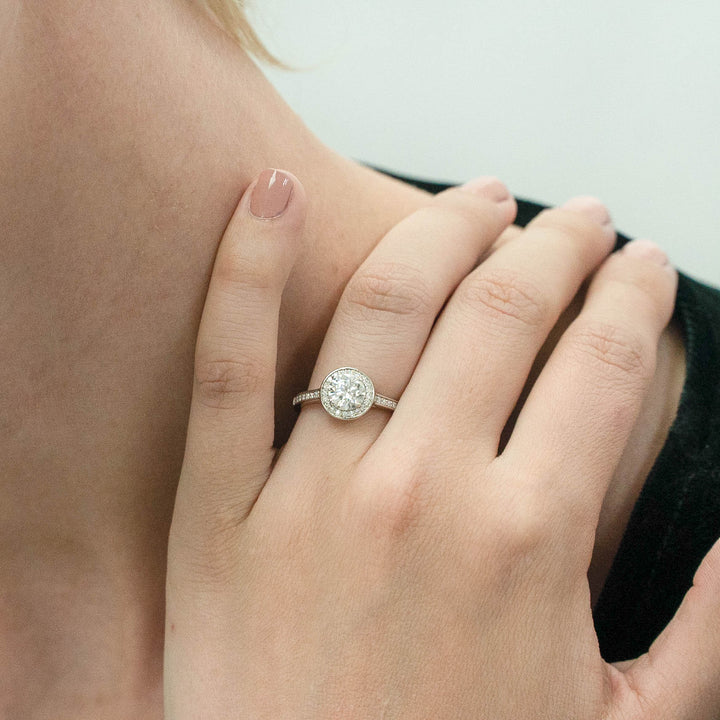 1.00 DEW Round White Moissanite Halo Ring in 14K Gold
