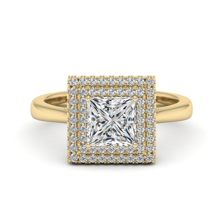 1.30 DEW Princess Cut White Moissanite Halo Ring in 14K Gold