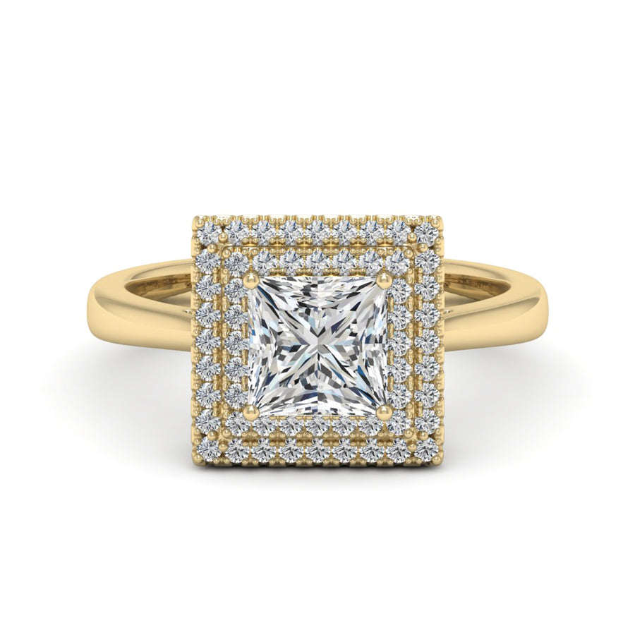 1.30 DEW Princess Cut White Moissanite Halo Ring in 14K Gold