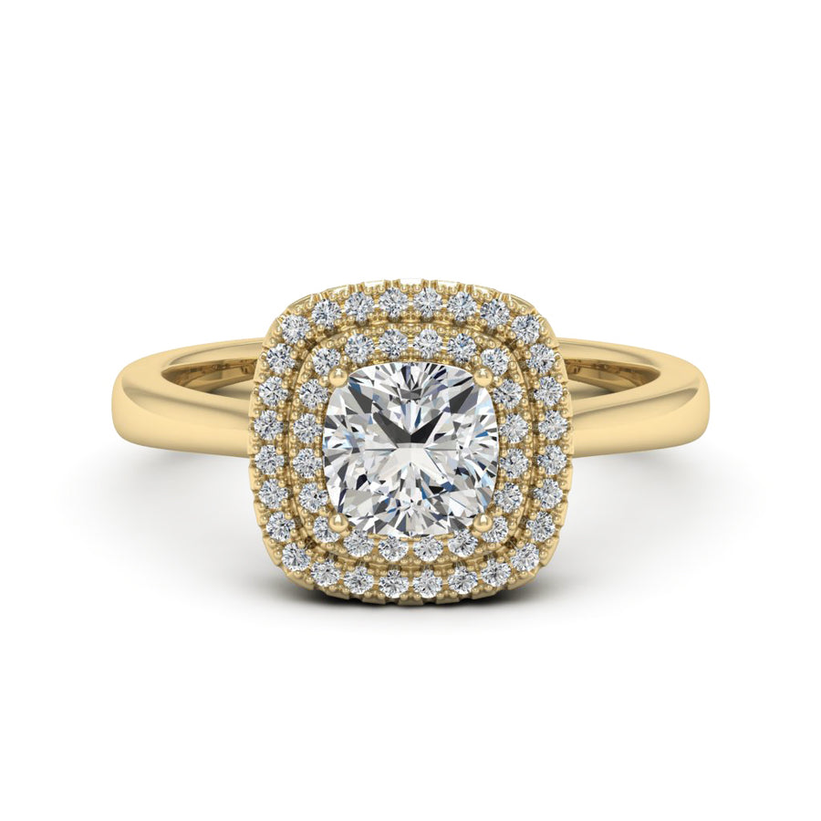 1.00 DEW Cushion White Moissanite Halo Ring in 14K Gold