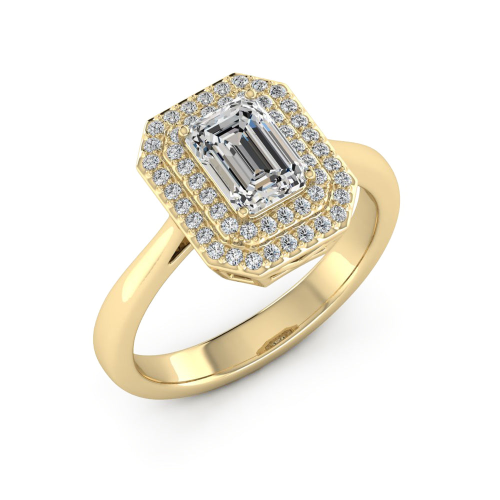 1.00 DEW Octagon White Moissanite Halo Ring in 14K Gold