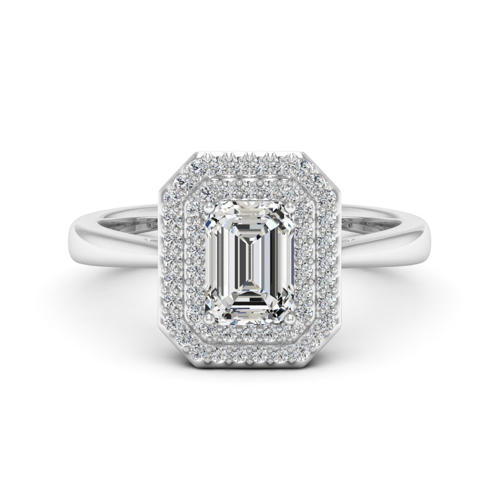 1.00 DEW Octagon White Moissanite Halo Ring in 14K Gold