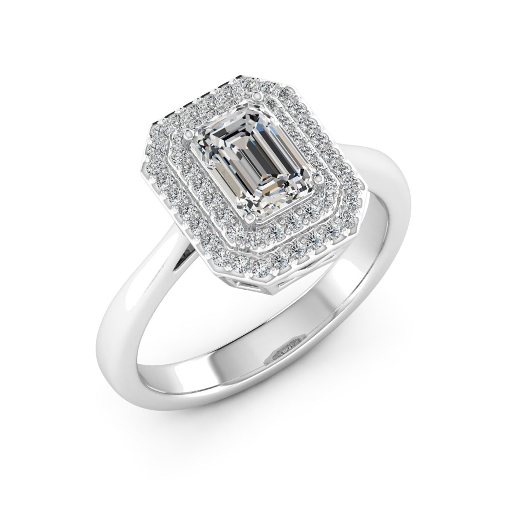 1.00 DEW Octagon White Moissanite Halo Ring in 14K Gold
