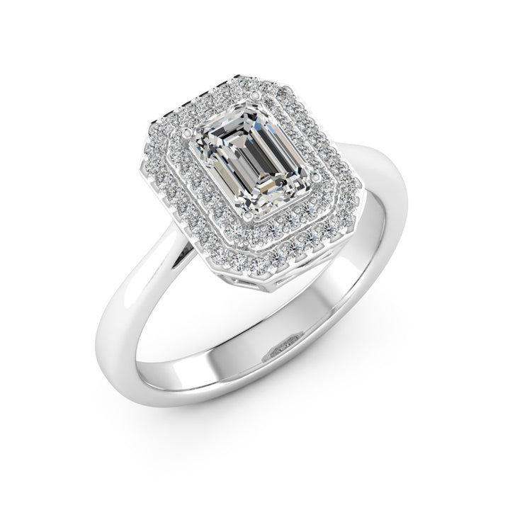 1.00 DEW Octagon White Moissanite Halo Ring in 14K Gold