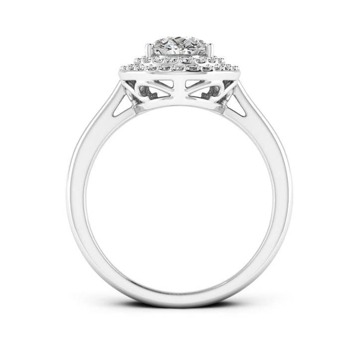 1.50 DEW Pear White Moissanite Halo Ring in 14K Gold