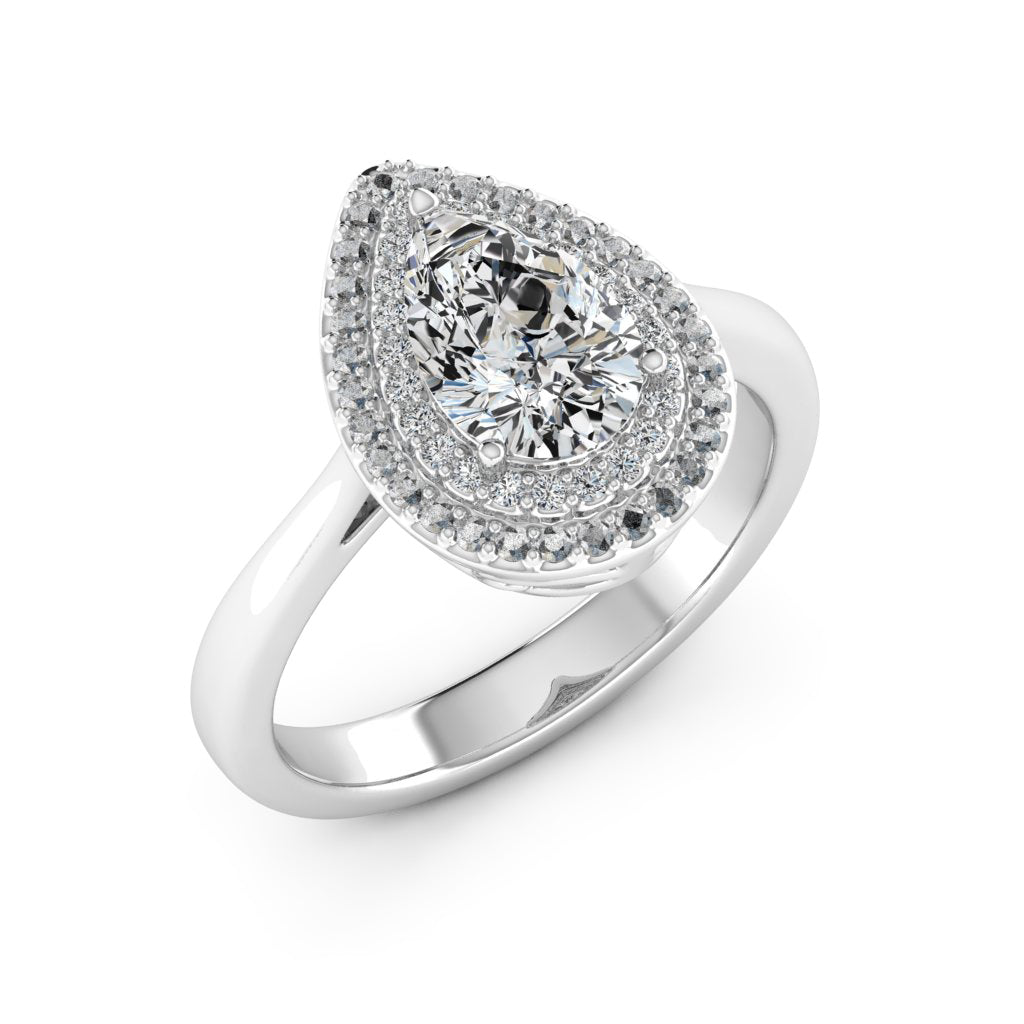 1.50 DEW Pear White Moissanite Halo Ring in 14K Gold