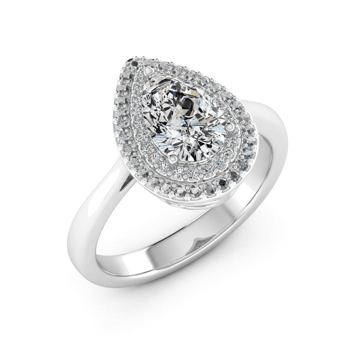 1.50 DEW Pear White Moissanite Halo Ring in 14K Gold