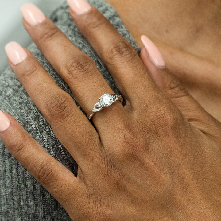 1.00 DEW Round White Moissanite Ring in 14K Gold
