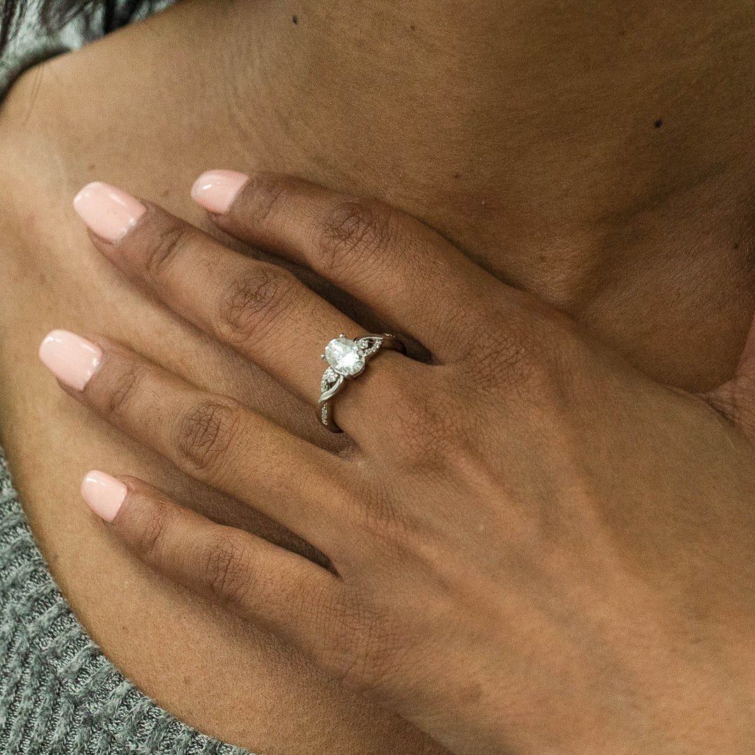 1.50 DEW Oval White Moissanite Ring in 14K Gold