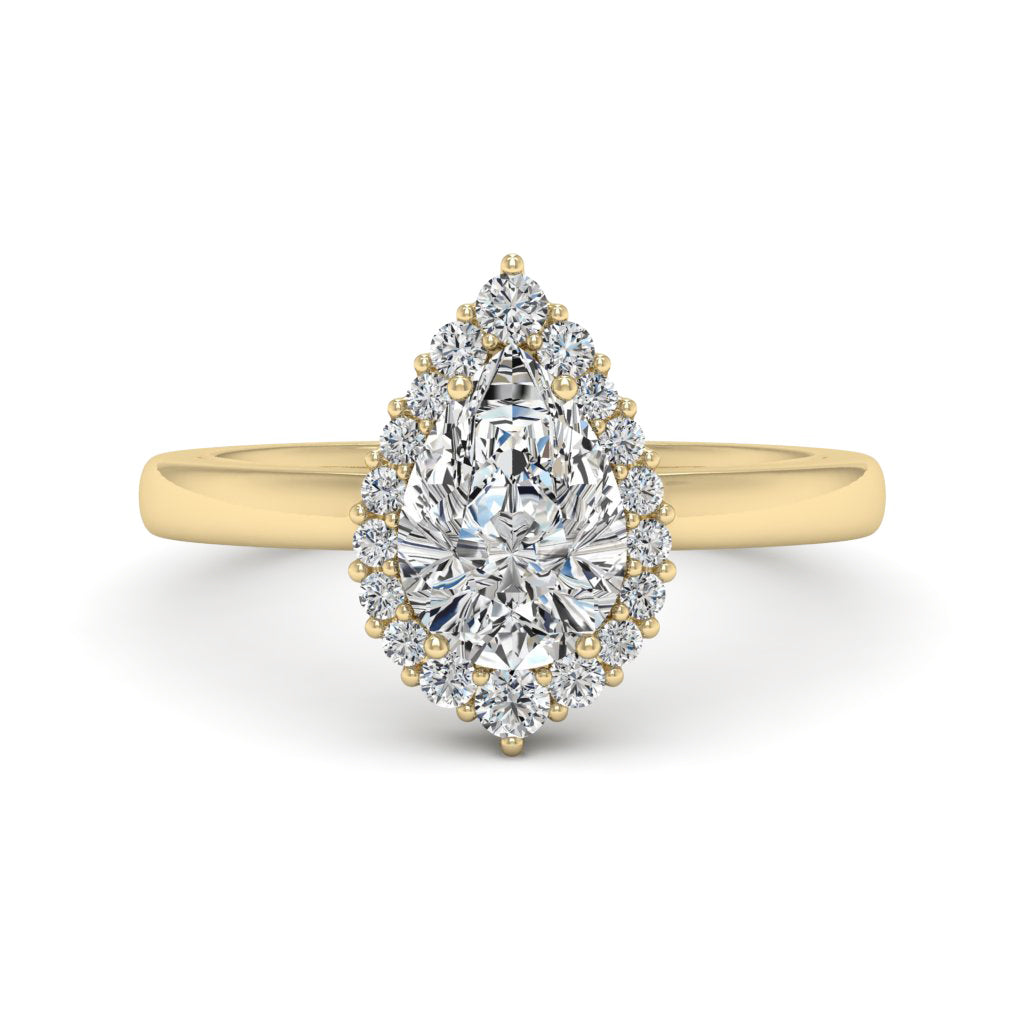 1.50 DEW Pear White Moissanite Ring in 14K Gold