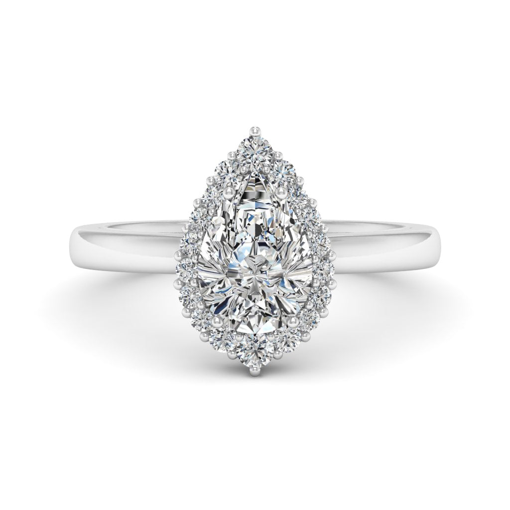 1.50 DEW Pear White Moissanite Ring in 14K Gold