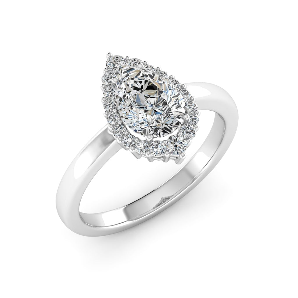 1.50 DEW Pear White Moissanite Ring in 14K Gold