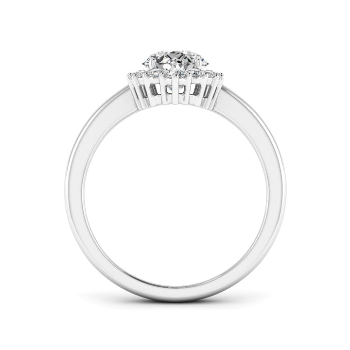 1.50 DEW Pear White Moissanite Ring in 14K Gold