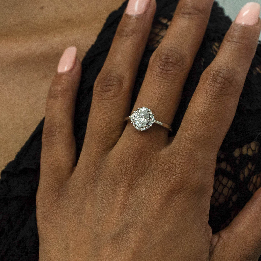 1.50 DEW Oval White Moissanite Ring in 14K Gold