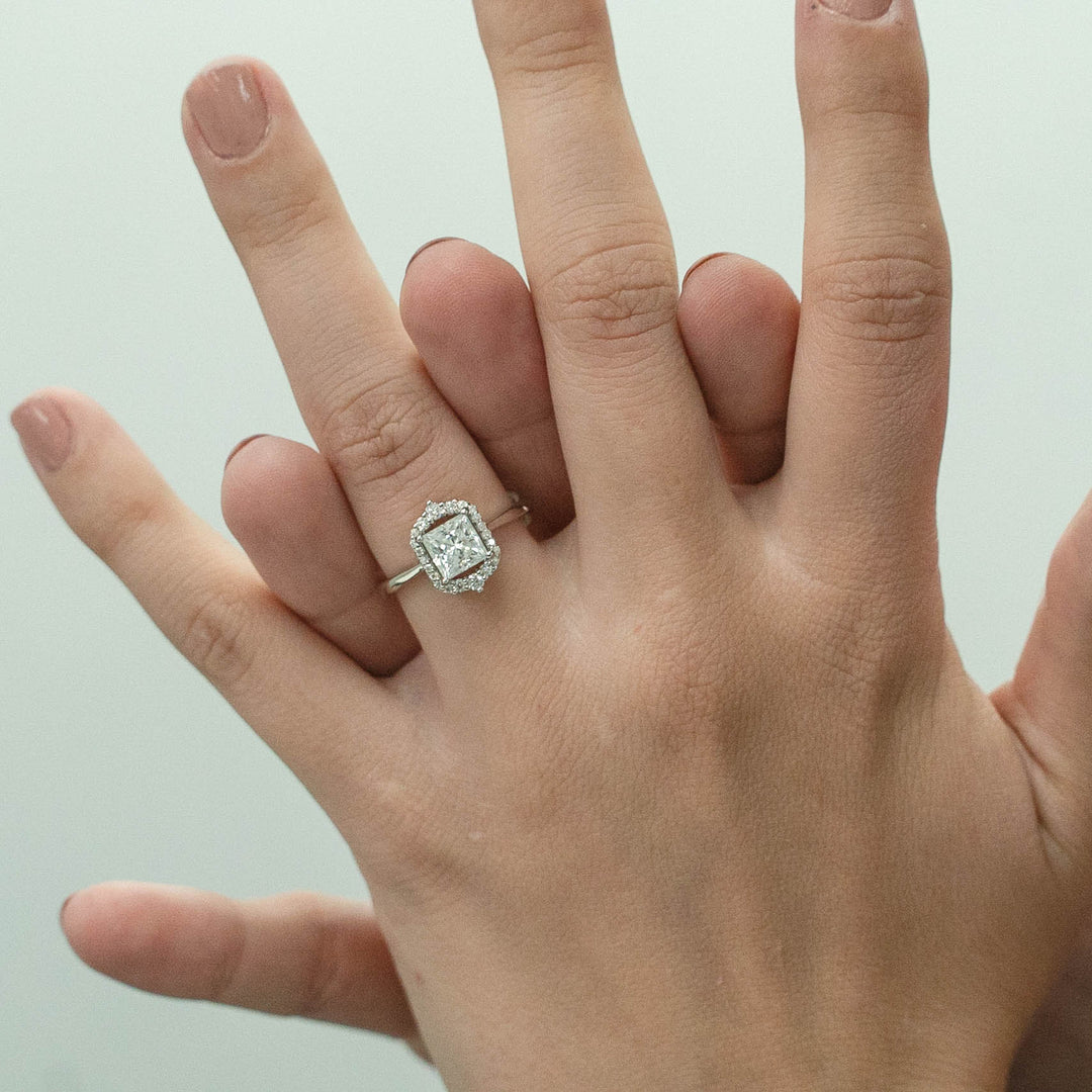 1.70 DEW Princess Cut White Moissanite Ring in 14K Gold