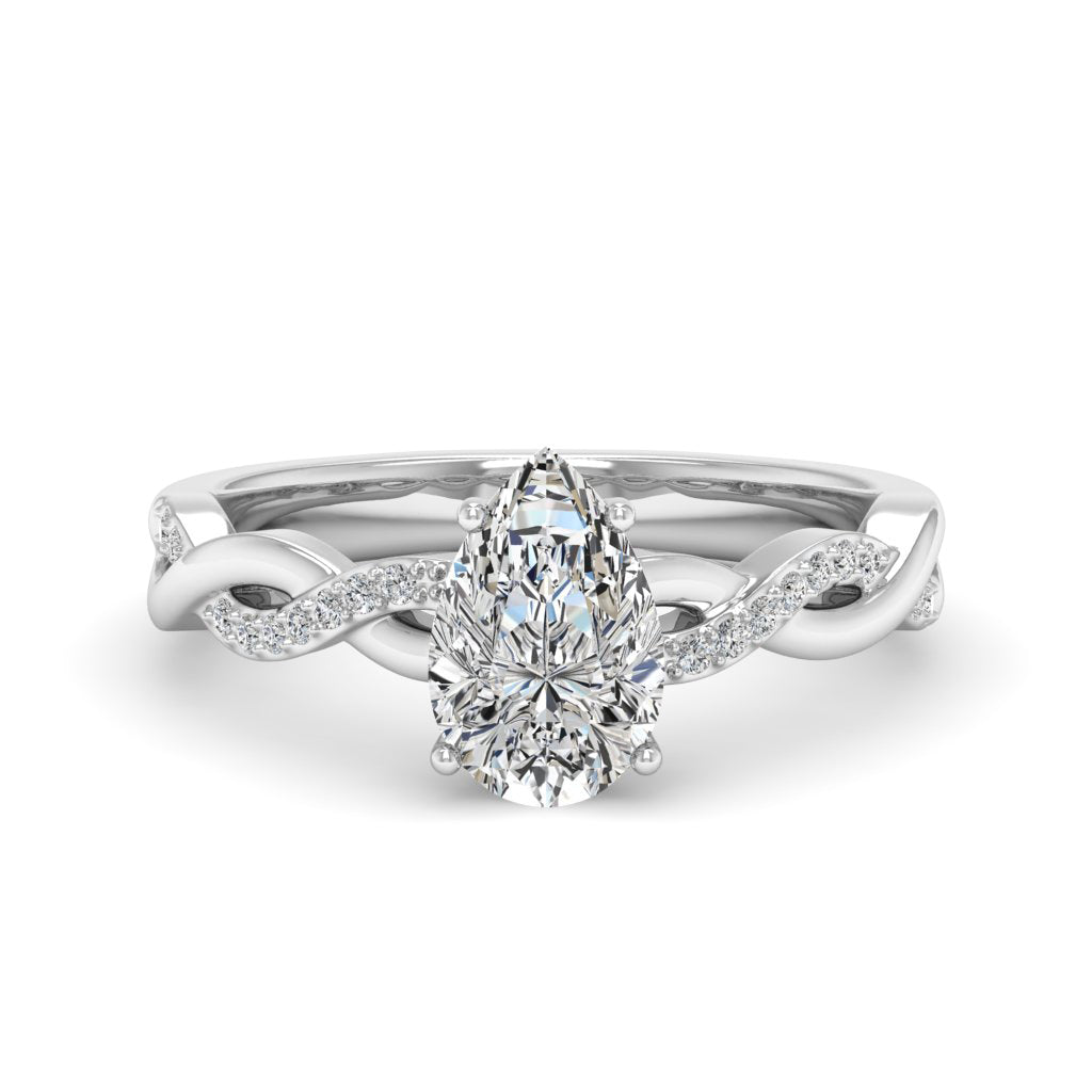 1.50 DEW Pear White Moissanite Ring in 14K Gold