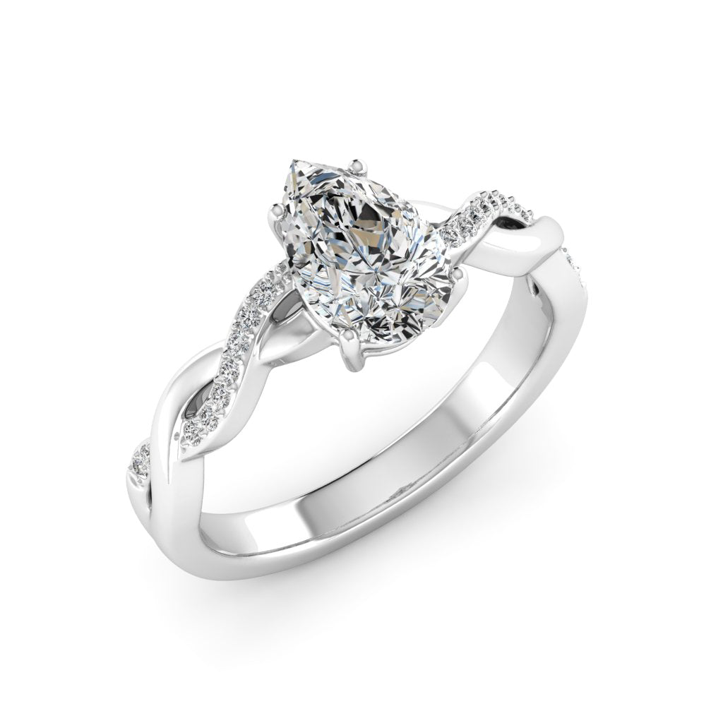 1.50 DEW Pear White Moissanite Ring in 14K Gold