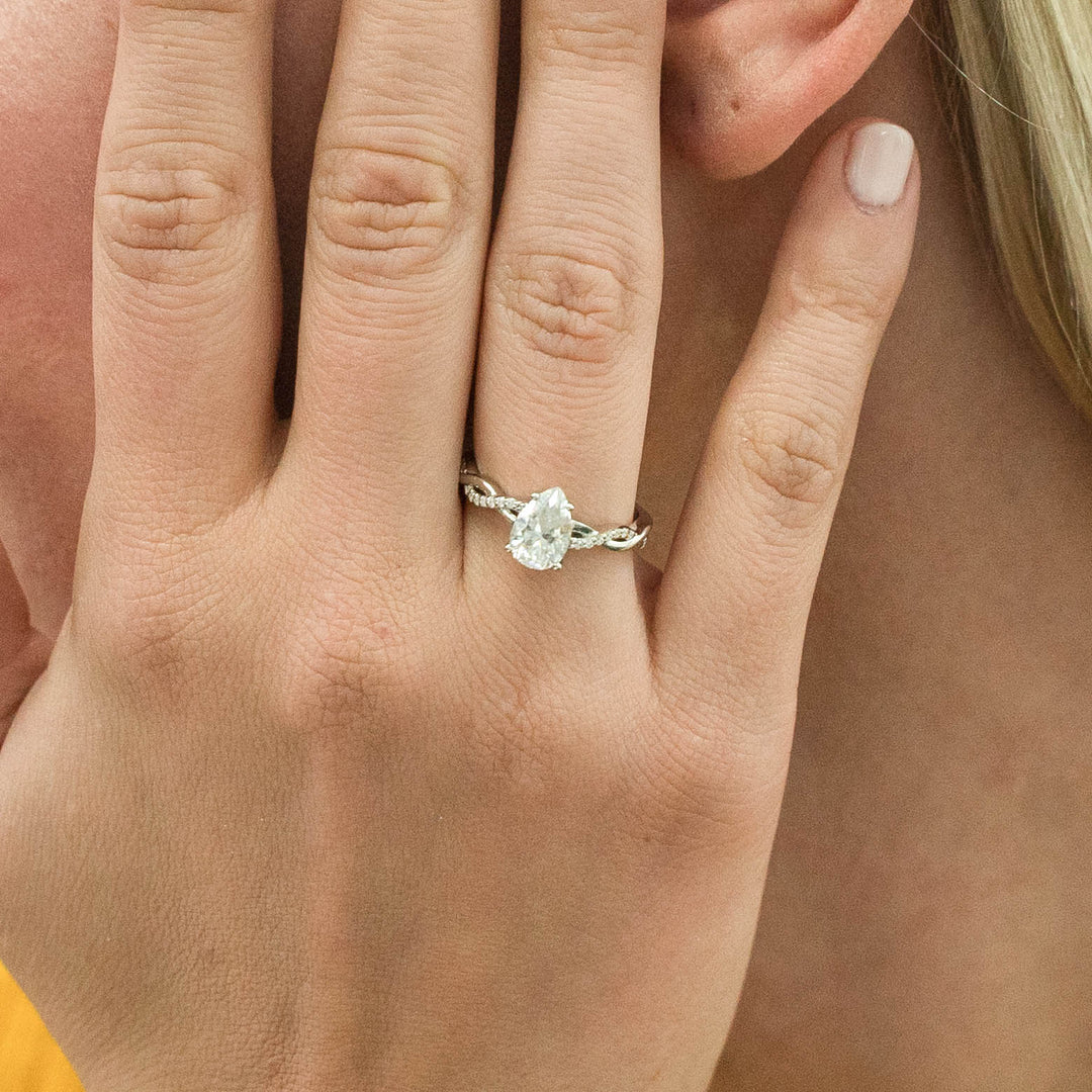 1.50 DEW Pear White Moissanite Ring in 14K Gold