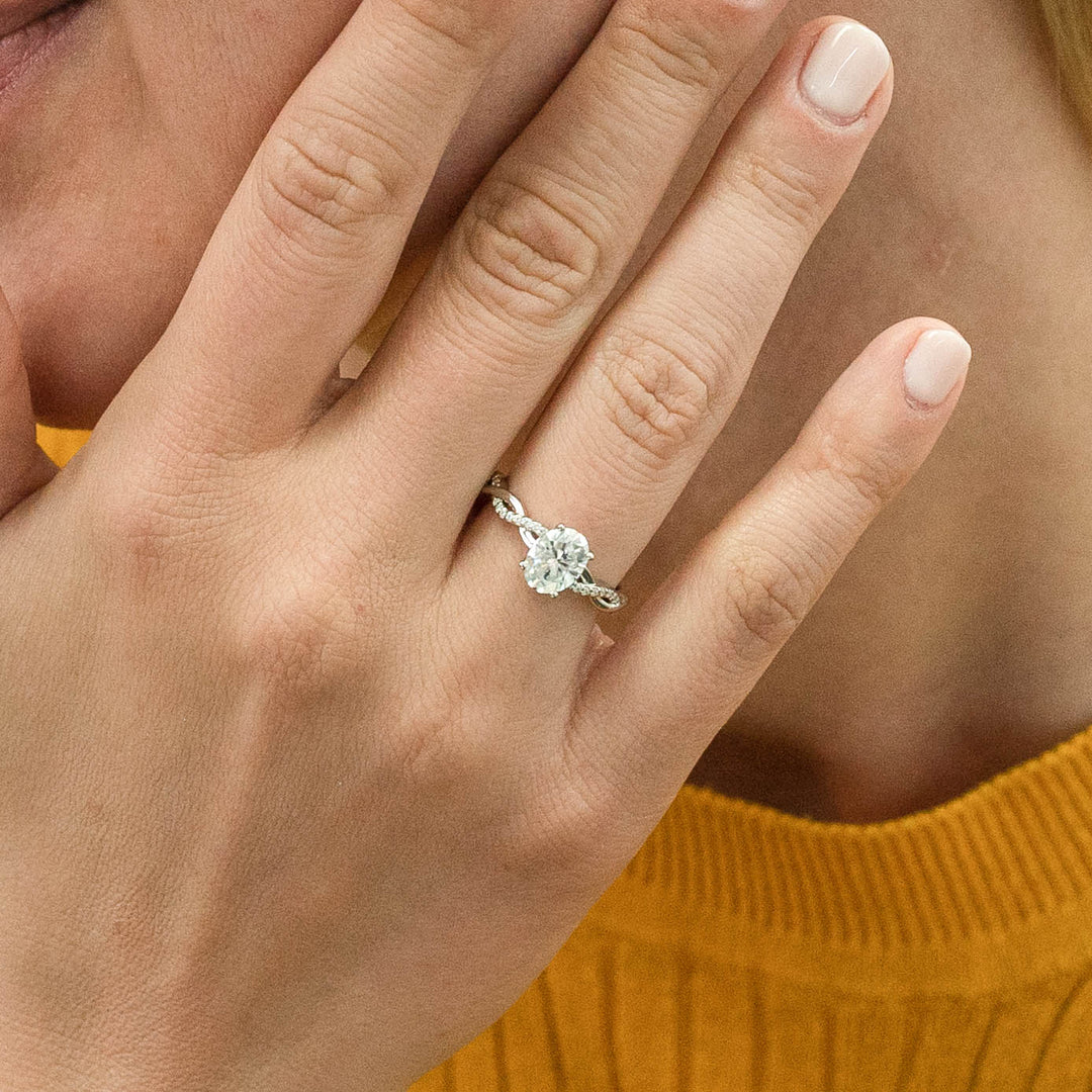 1.50 DEW oval White Moissanite Ring in 14K Gold