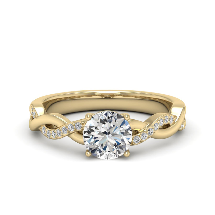 1.00 DEW Round White Moissanite Ring in 14K Gold