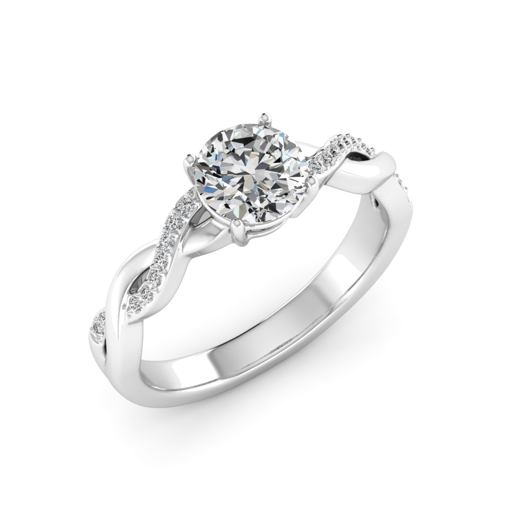 1.00 DEW Round White Moissanite Ring in 14K Gold