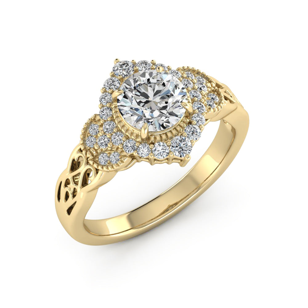 1.00 DEW Round White Moissanite Ring in 14K Gold