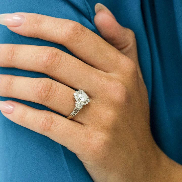1.00 DEW Round White Moissanite Ring in 14K Gold