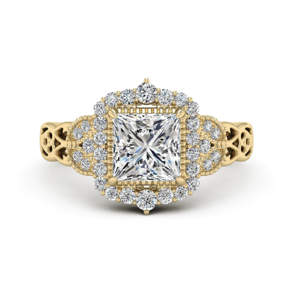 1.70 DEW Princess Cut White Moissanite Ring in 14K Gold