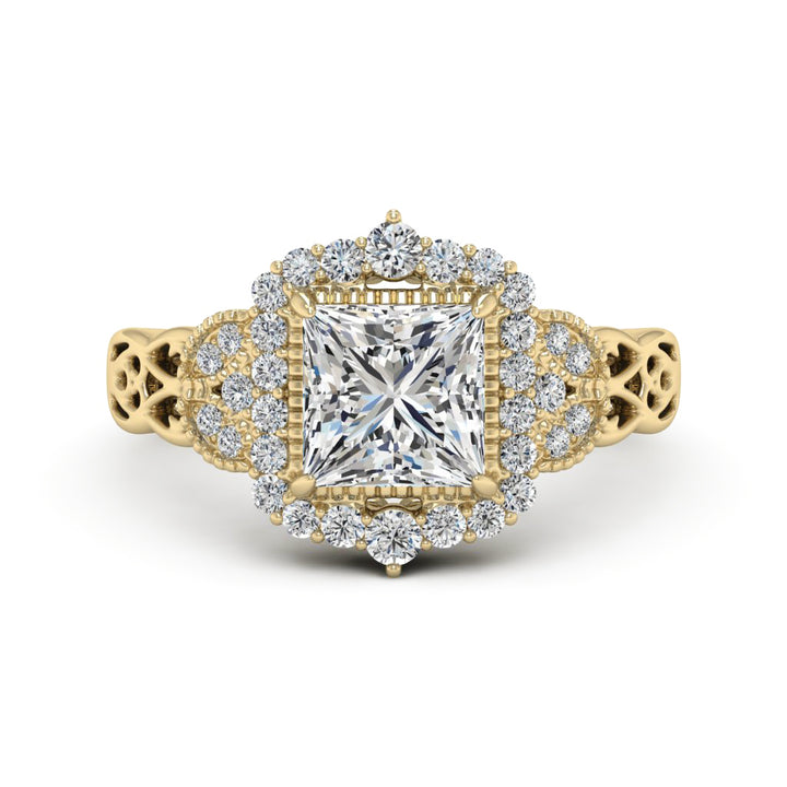 1.70 DEW Princess Cut White Moissanite Ring in 14K Gold