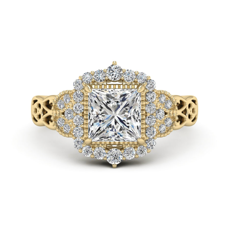 1.70 DEW Princess Cut White Moissanite Ring in 14K Gold