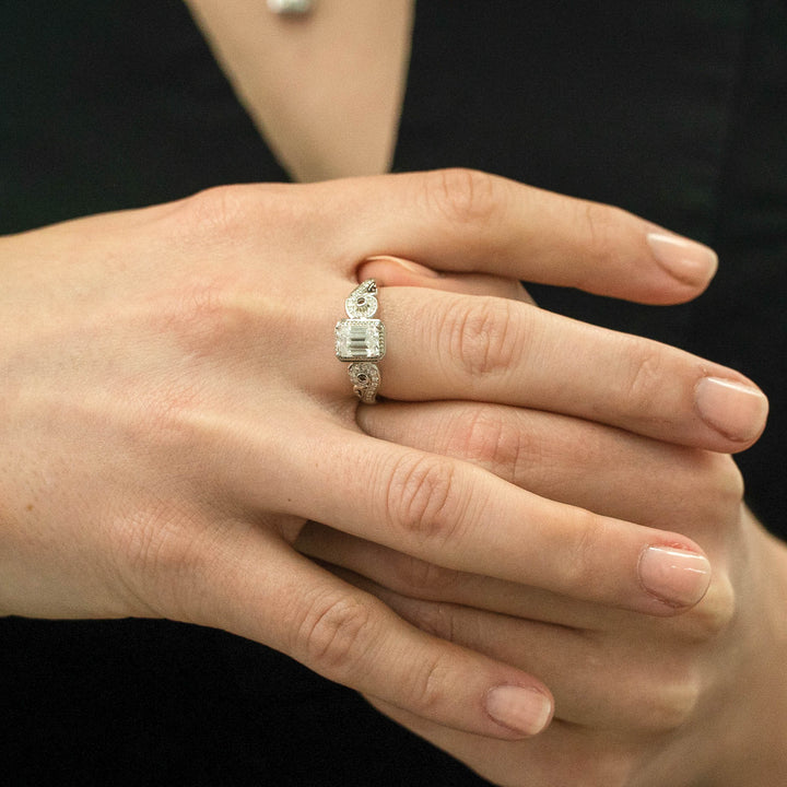 1.00 DEW Octagon White Moissanite Ring in 14K Gold