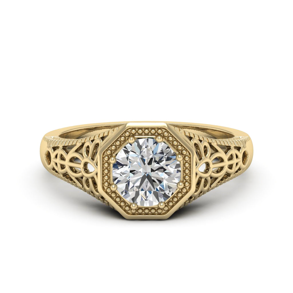 1.00 DEW Round White Moissanite Ring in 14K Gold