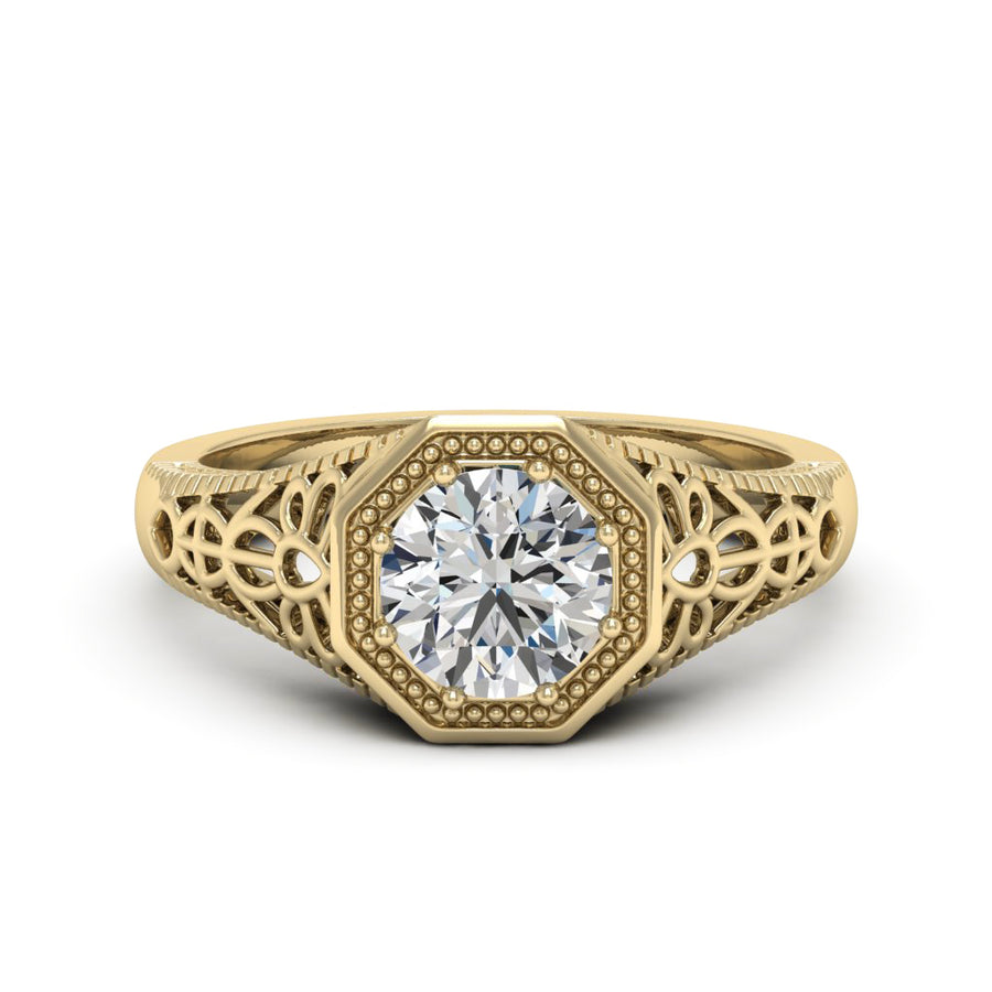 1.00 DEW Round White Moissanite Ring in 14K Gold