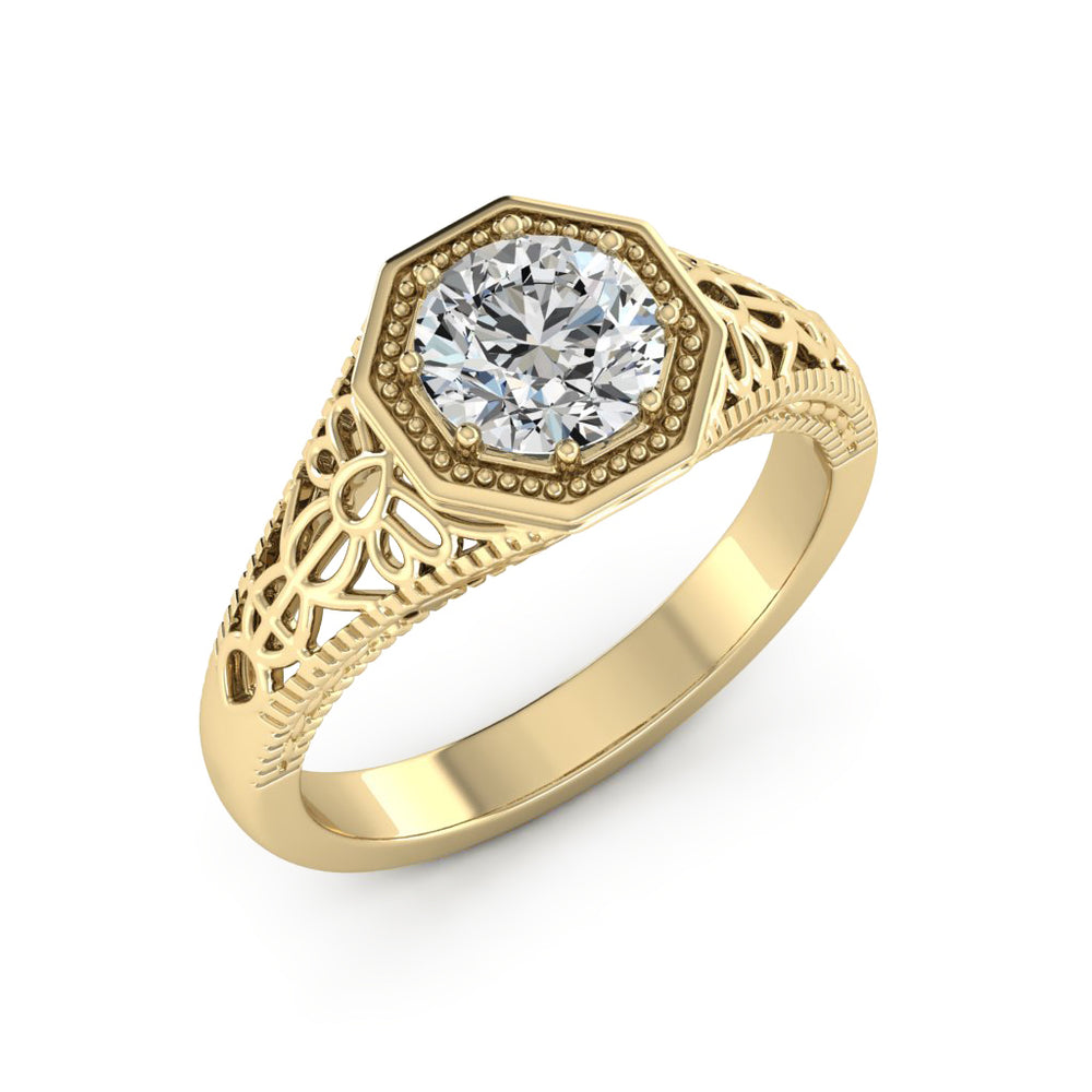1.00 DEW Round White Moissanite Ring in 14K Gold