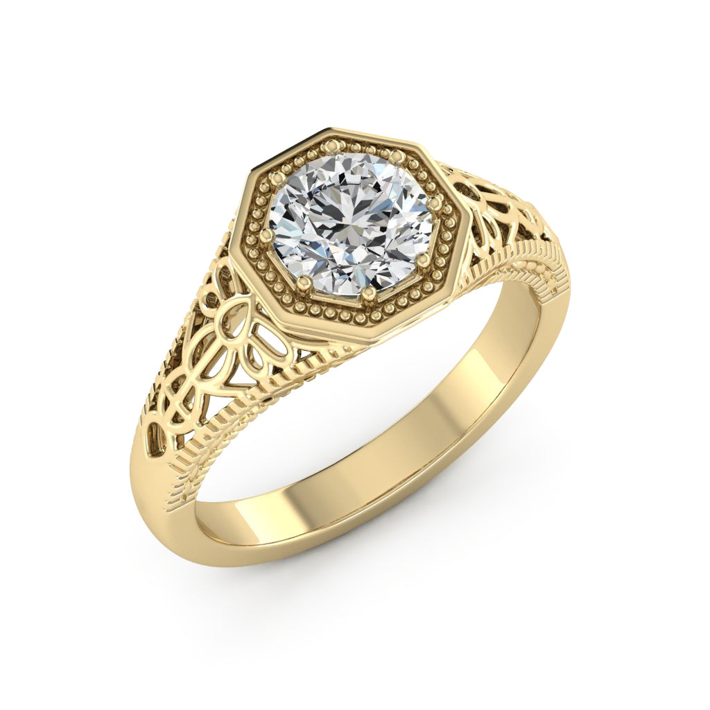 1.00 DEW Round White Moissanite Ring in 14K Gold