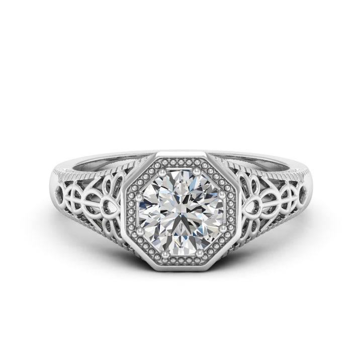 1.00 DEW Round White Moissanite Ring in 14K Gold