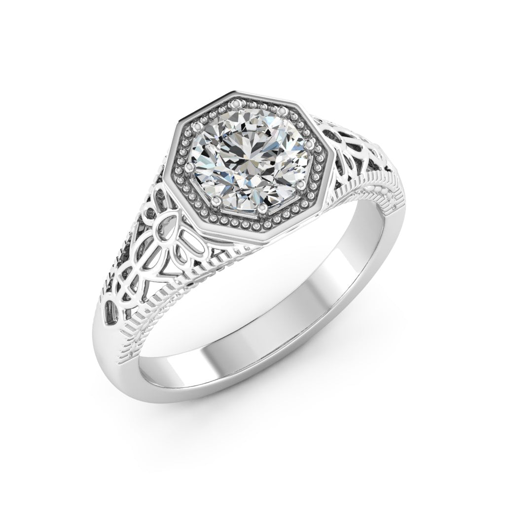 1.00 DEW Round White Moissanite Ring in 14K Gold