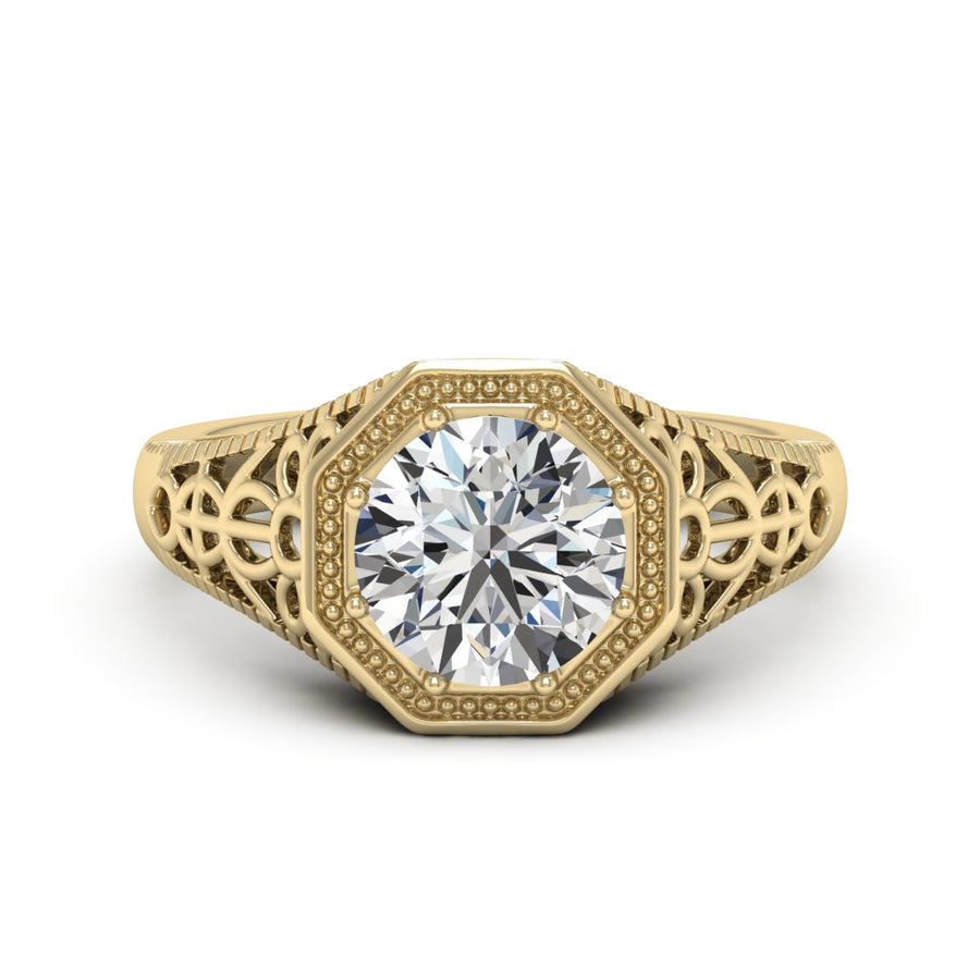 2.00 DEW Round White Moissanite Ring in 14K Gold