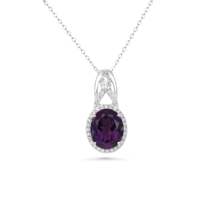 4.42 Cts Amethyst and White Diamond Pendant in 14K White Gold