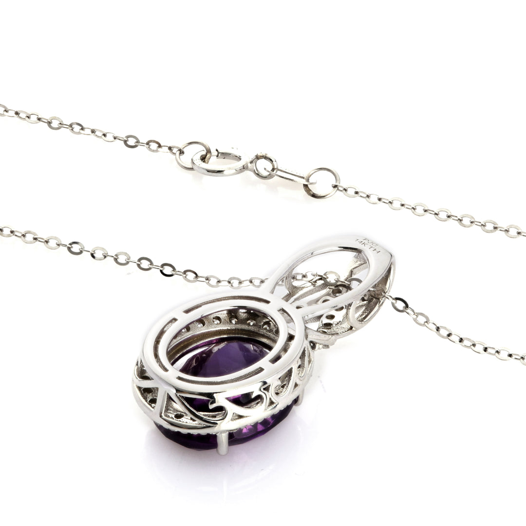 4.42 Cts Amethyst and White Diamond Pendant in 14K White Gold