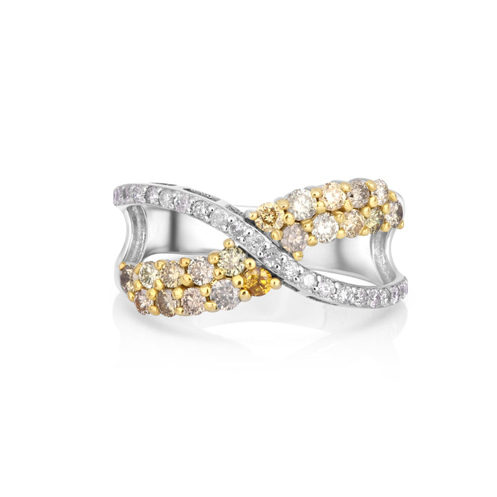 0.75 Cts Multi-Color Diamond and White Diamond Ring in 14K Two Tone
