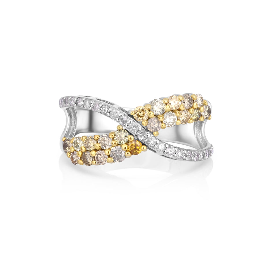 0.75 Cts Multi-Color Diamond and White Diamond Ring in 14K Two Tone