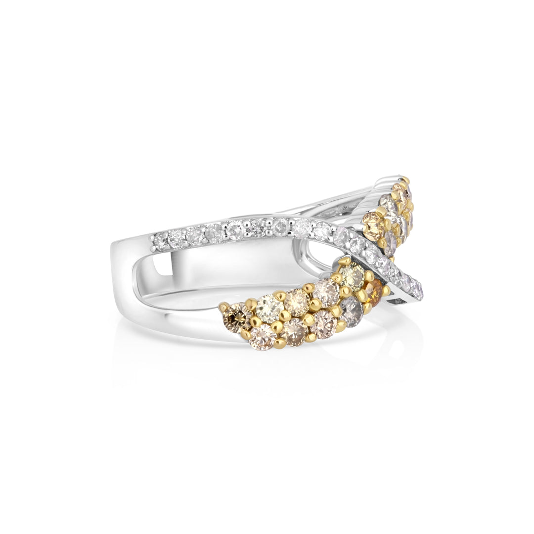 0.75 Cts Multi-Color Diamond and White Diamond Ring in 14K Two Tone
